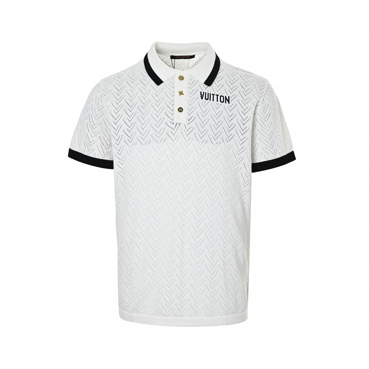 Chevron Pointelle Polo - White