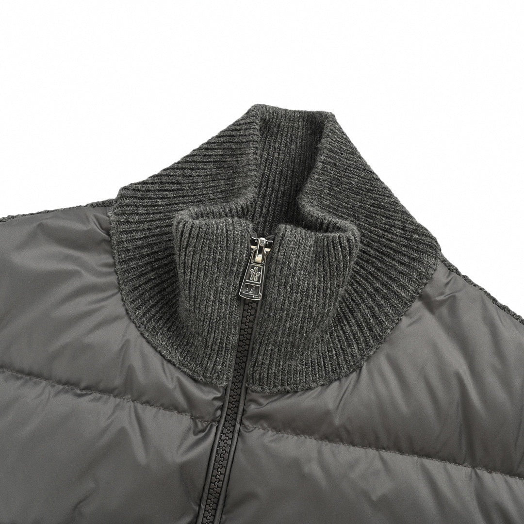 Cable Knit Sleeve Quilted Down Cardigan | Grey