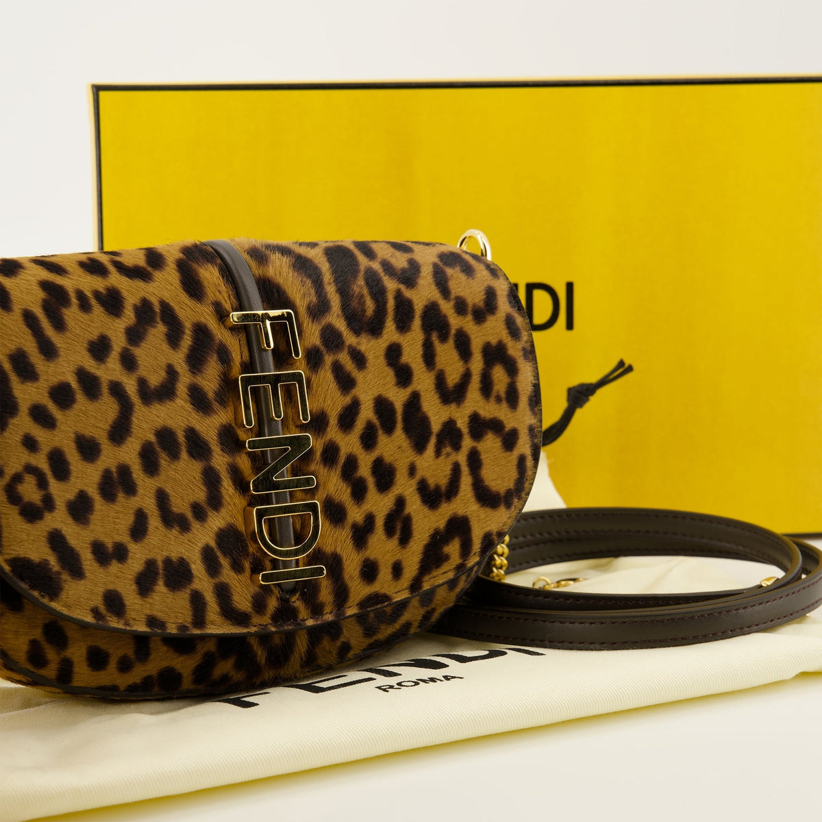Brown Leopard Print Fendigraphy Pouch