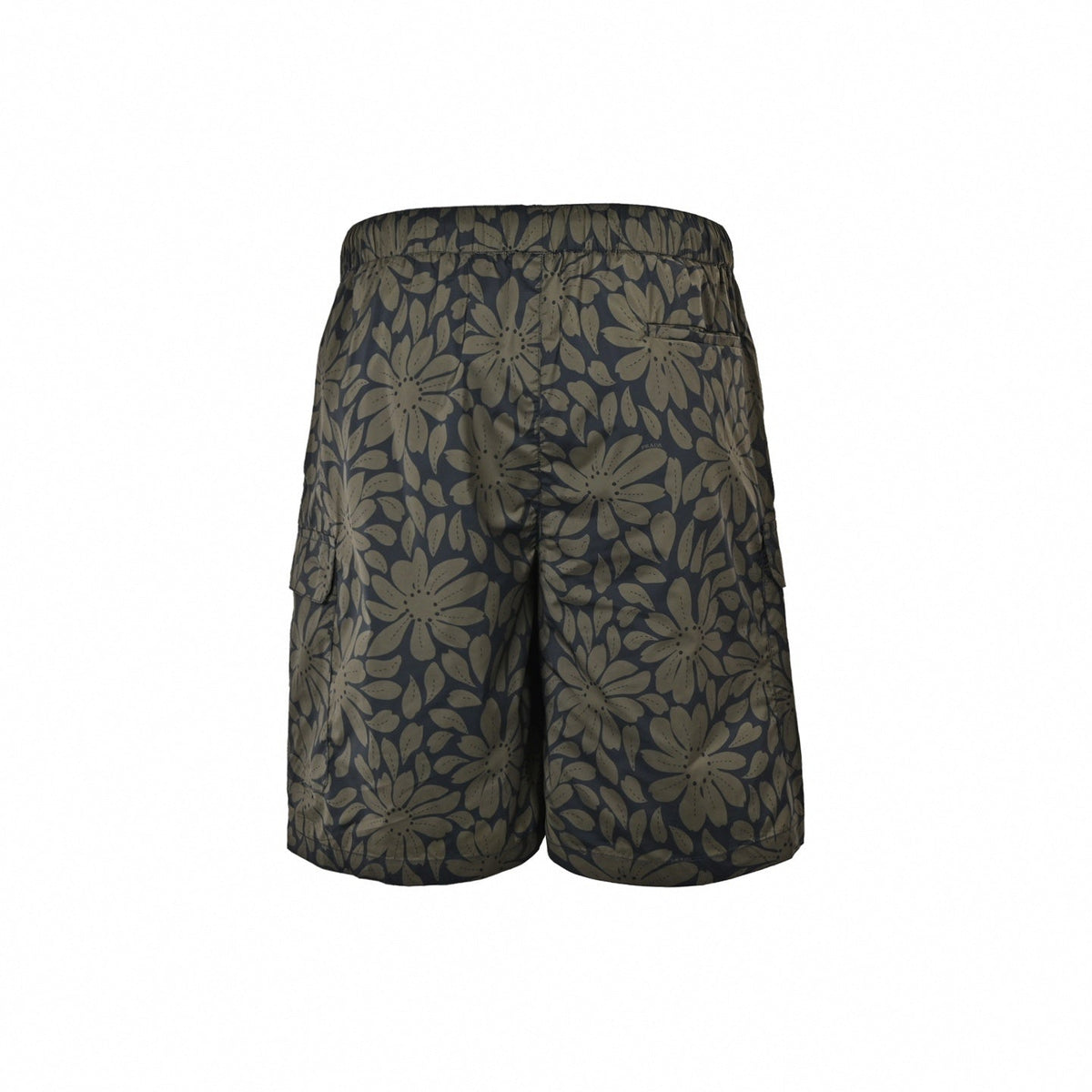 Floral Print Nylon Cargo Shorts | Olive Green