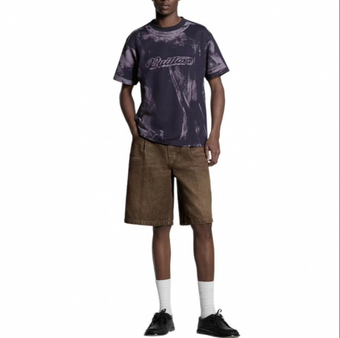 Washed Pleated Denim Shorts | Brown