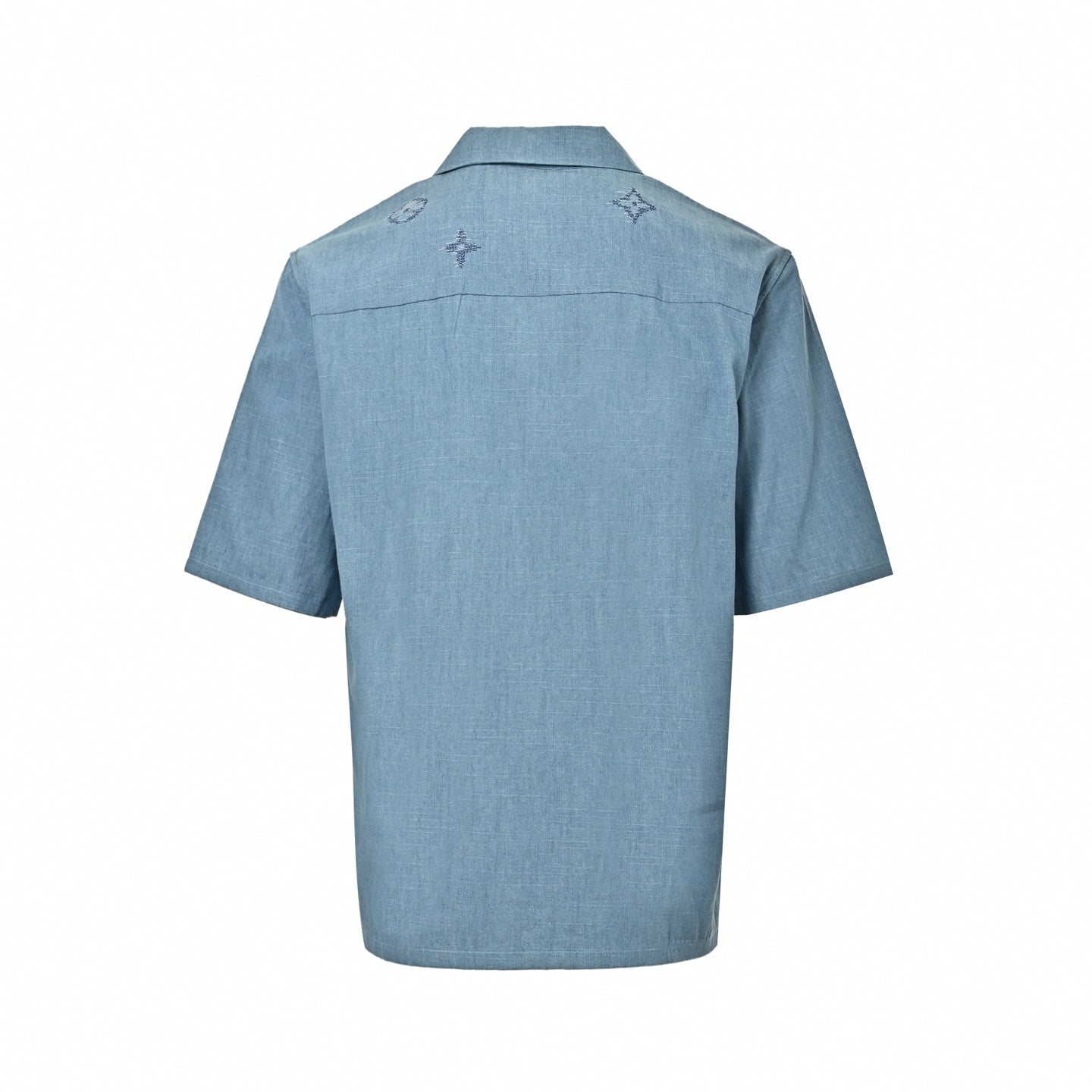 Sketched Embroidery Camp Collar Shirt - Light Blue