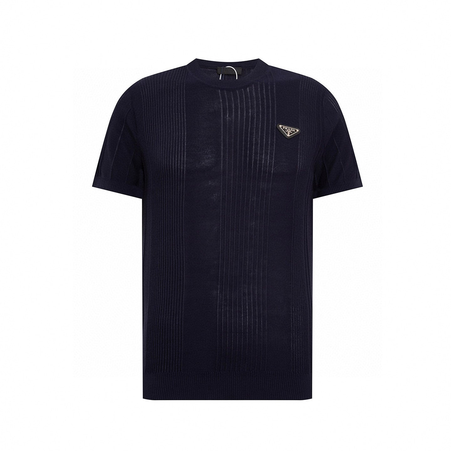 Vertical Ribbed Knit T-Shirt | Navy Blue