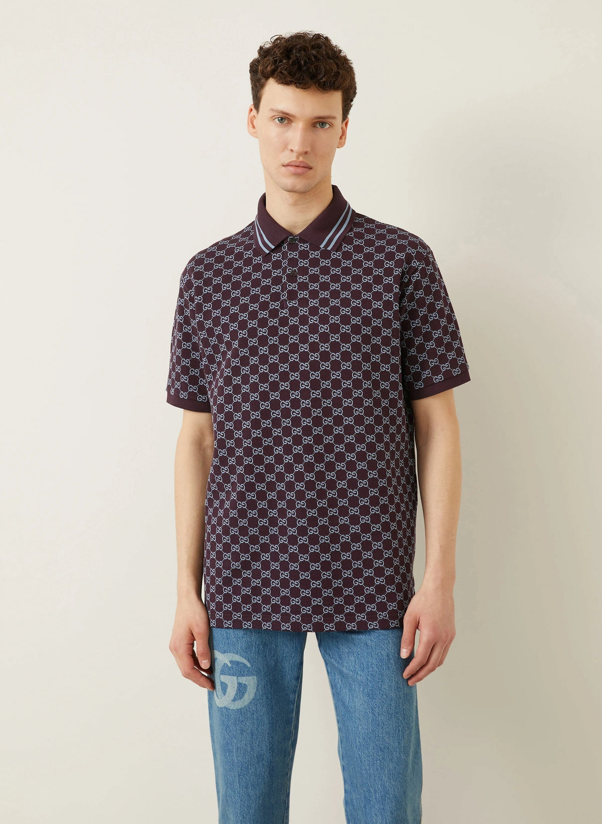 All-Over GG Motif Polo | Burgundy & Light Blue