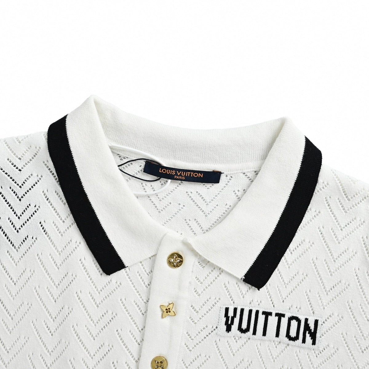 Chevron Pointelle Polo - White