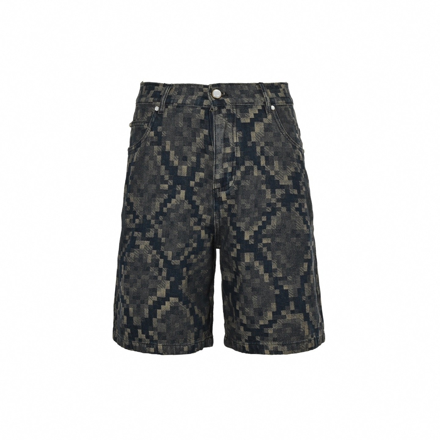 Pixelated Damier Denim Shorts | Indigo Blue