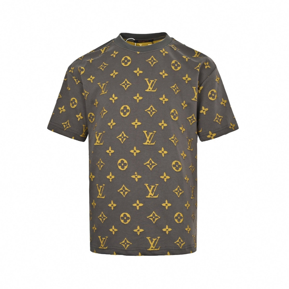 Textured Monogram T-Shirt | Dark Grey & Yellow