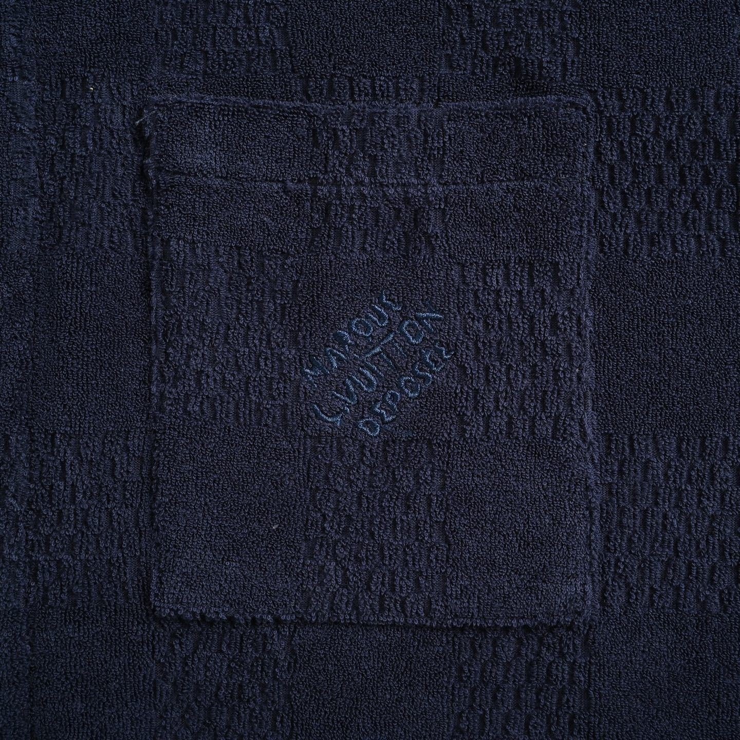 Damier Terry Cloth Button-Down Shirt | Navy Blue