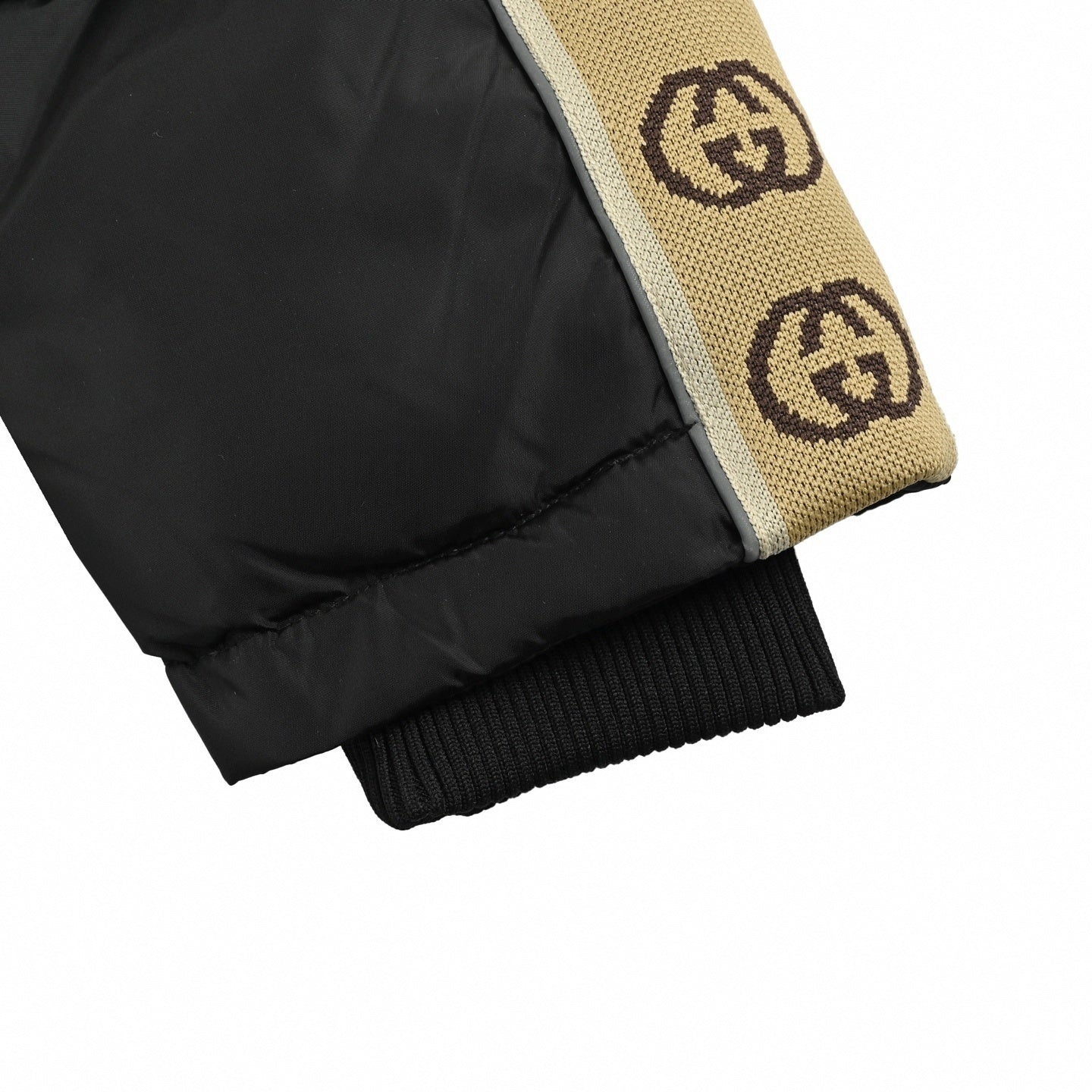 GG Jacquard Nylon Puffer Jacket with Sleeve Tape | Black