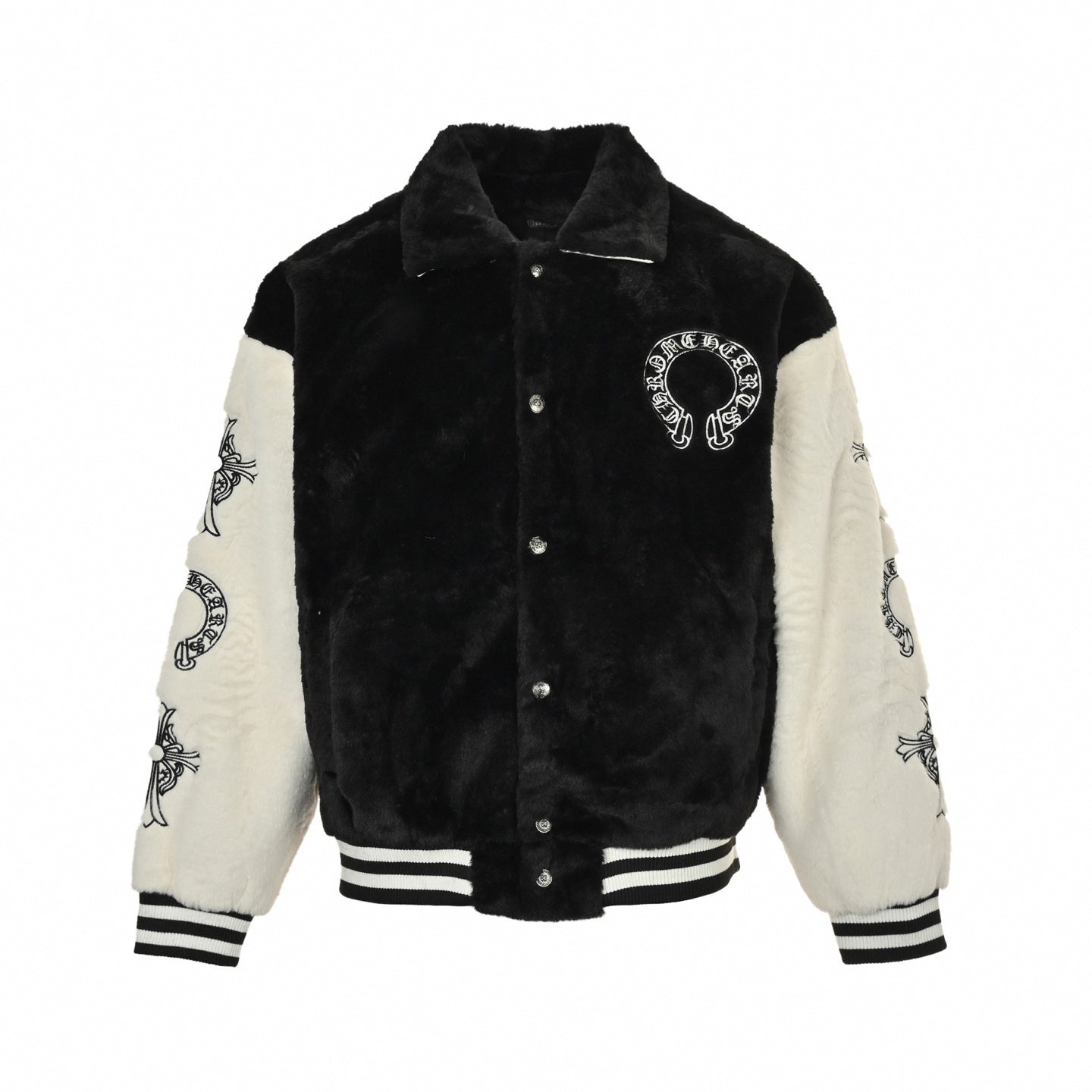 Faux Fur Horseshoe Logo Varsity Jacket