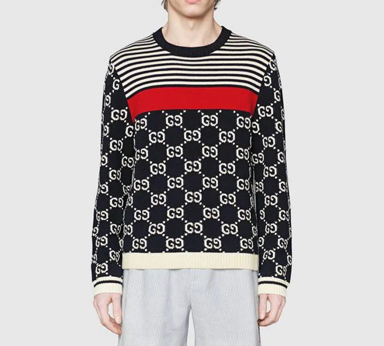 GG Jacquard & Striped Knit Sweater