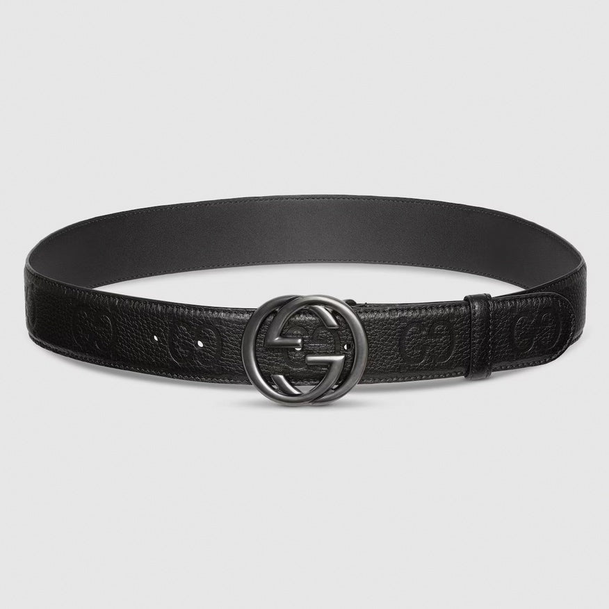 Interlocking G Belt | Black GG Embossed Leather