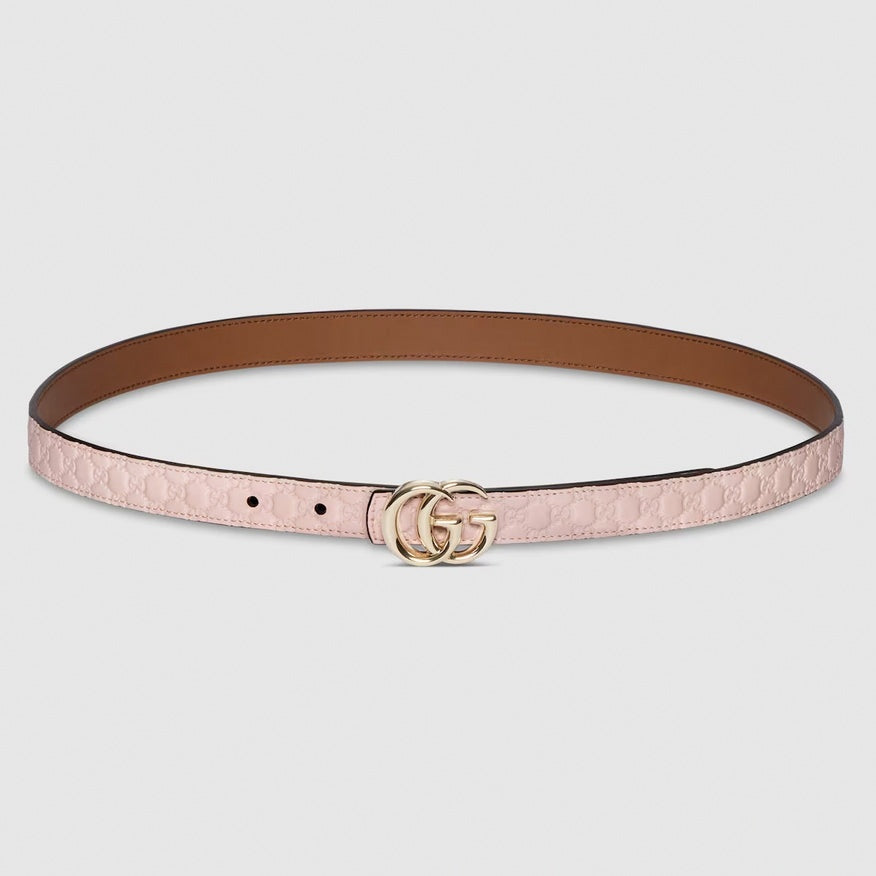 GG Marmont Reversible Belt | Pink GG Embossed Leather
