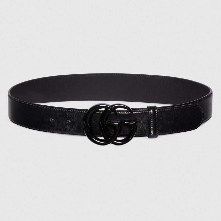 GG Marmont Wide Belt | Black Textured Leather