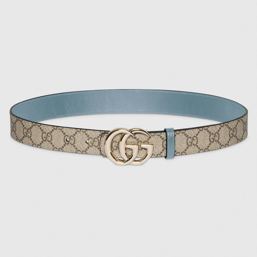GG Marmont Reversible Belt | GG Supreme & Blue Leather