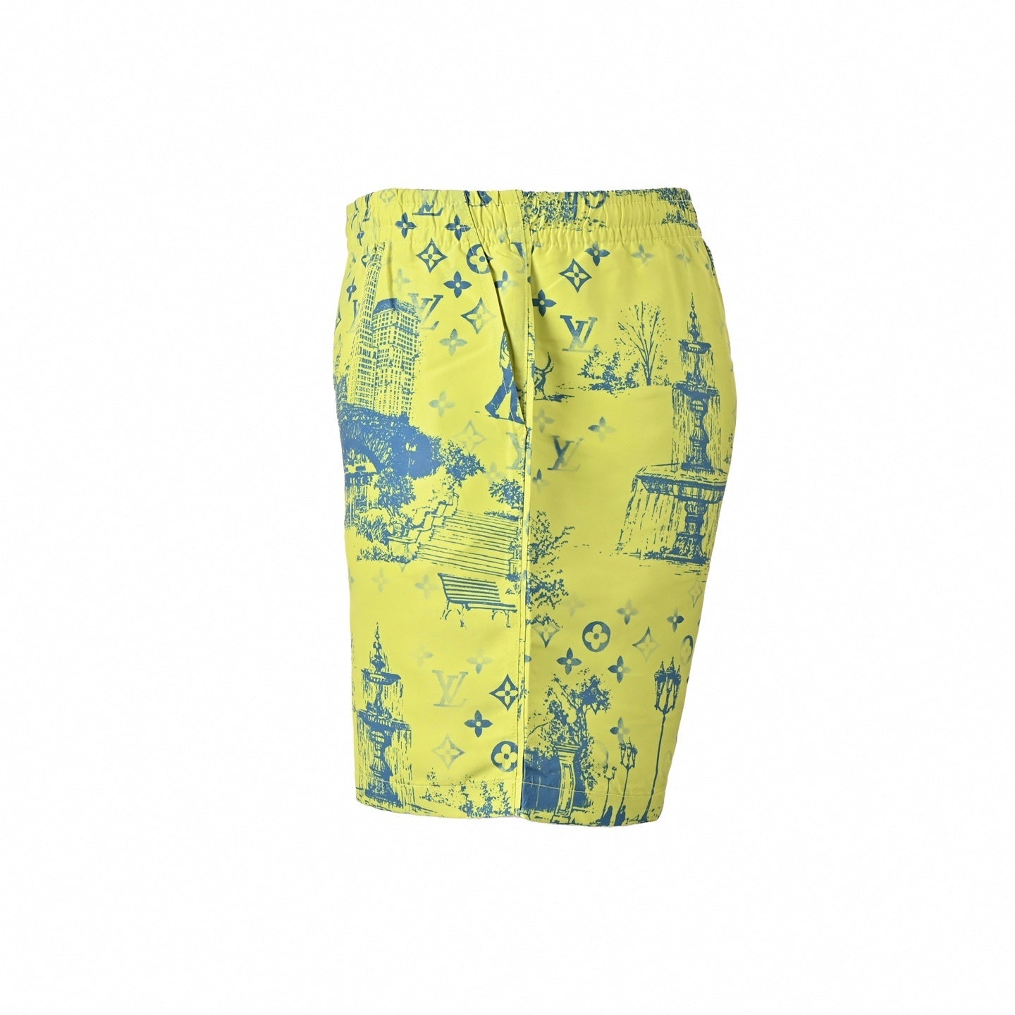 Monogram Cityscape Print Shirt & Shorts Set | Yellow & Blue