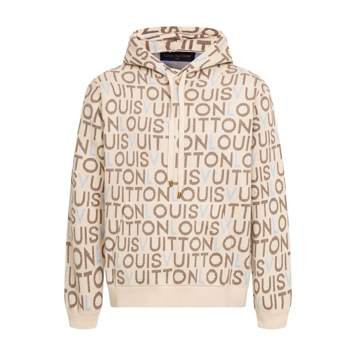 All-Over Logo Knit Hoodie | Cream & Brown