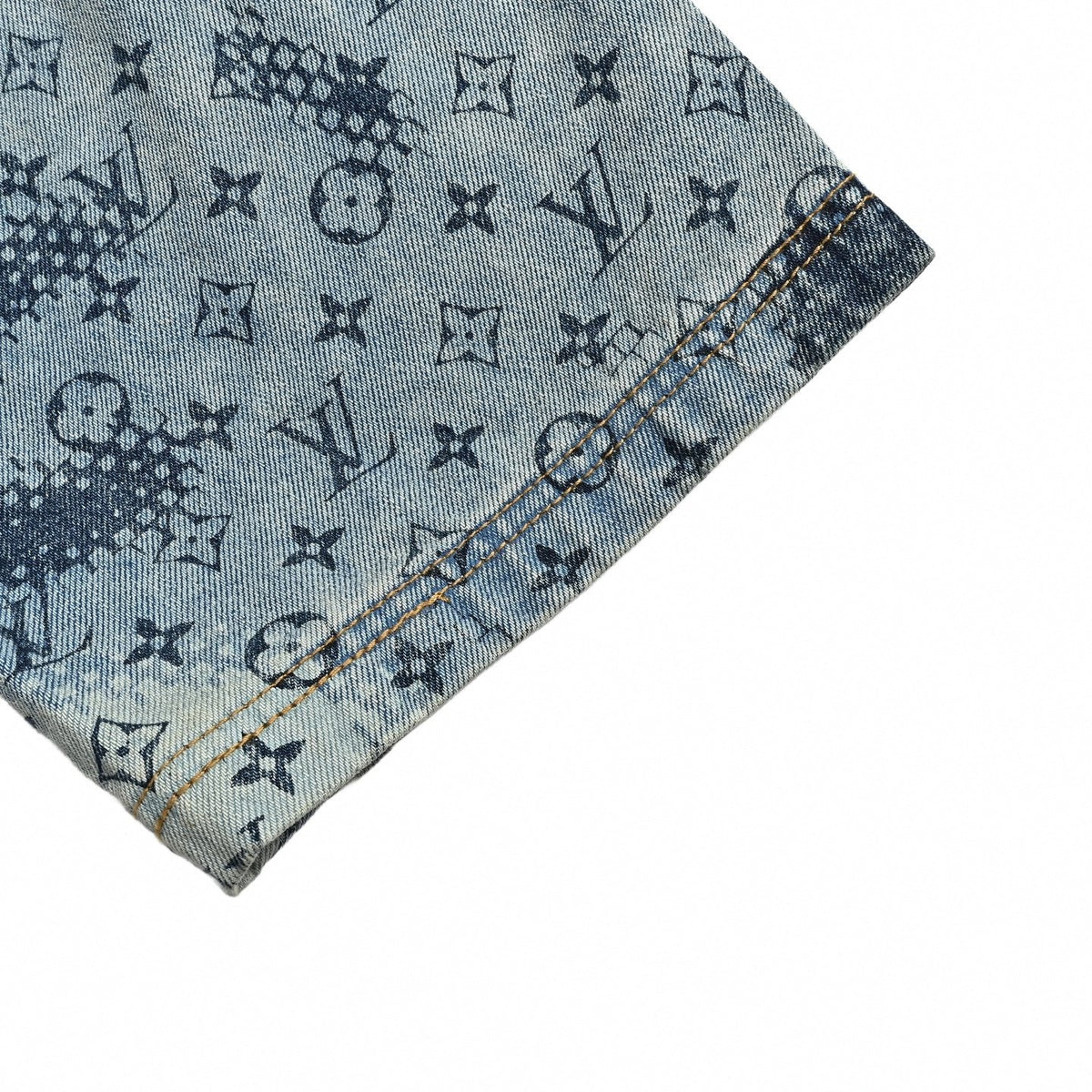 Monogram Halftone Denim Short-Sleeve Shirt - Blue