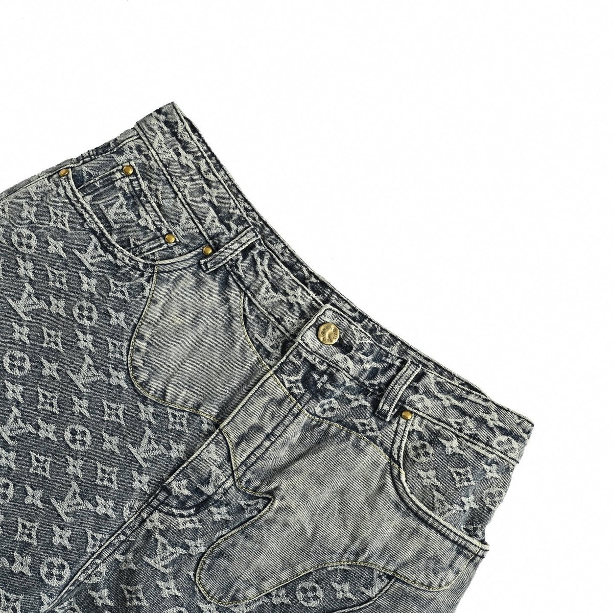 Washed Monogram Patchwork Baggy Denim