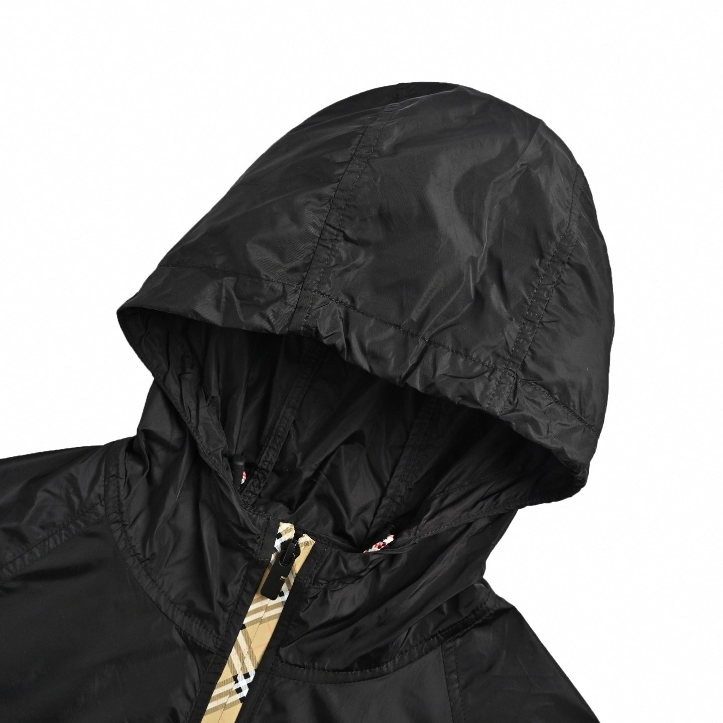 Vintage Check Trim Hooded Jacket | Black
