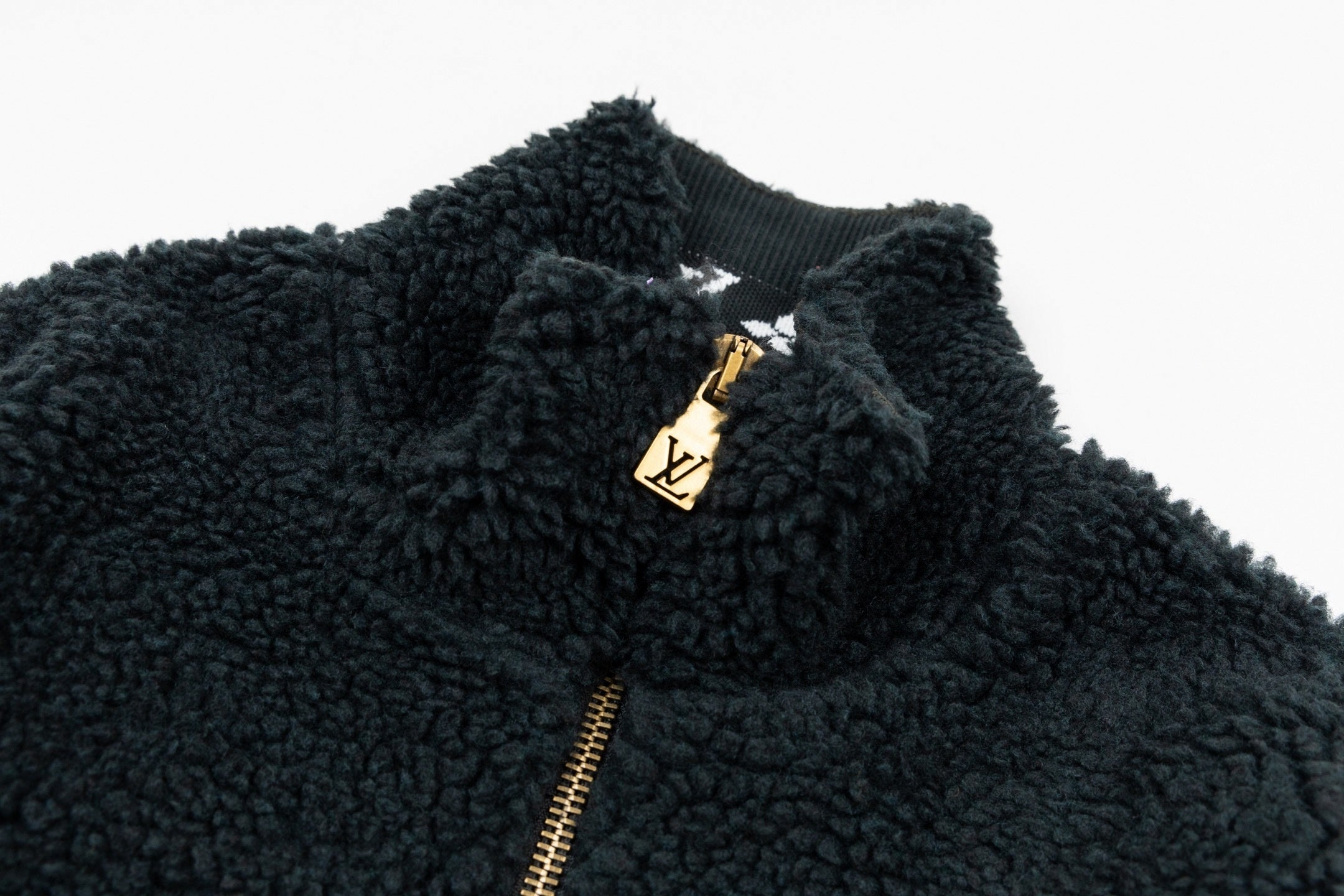 Monogram Cuff Textured Fleece Jacket | Black