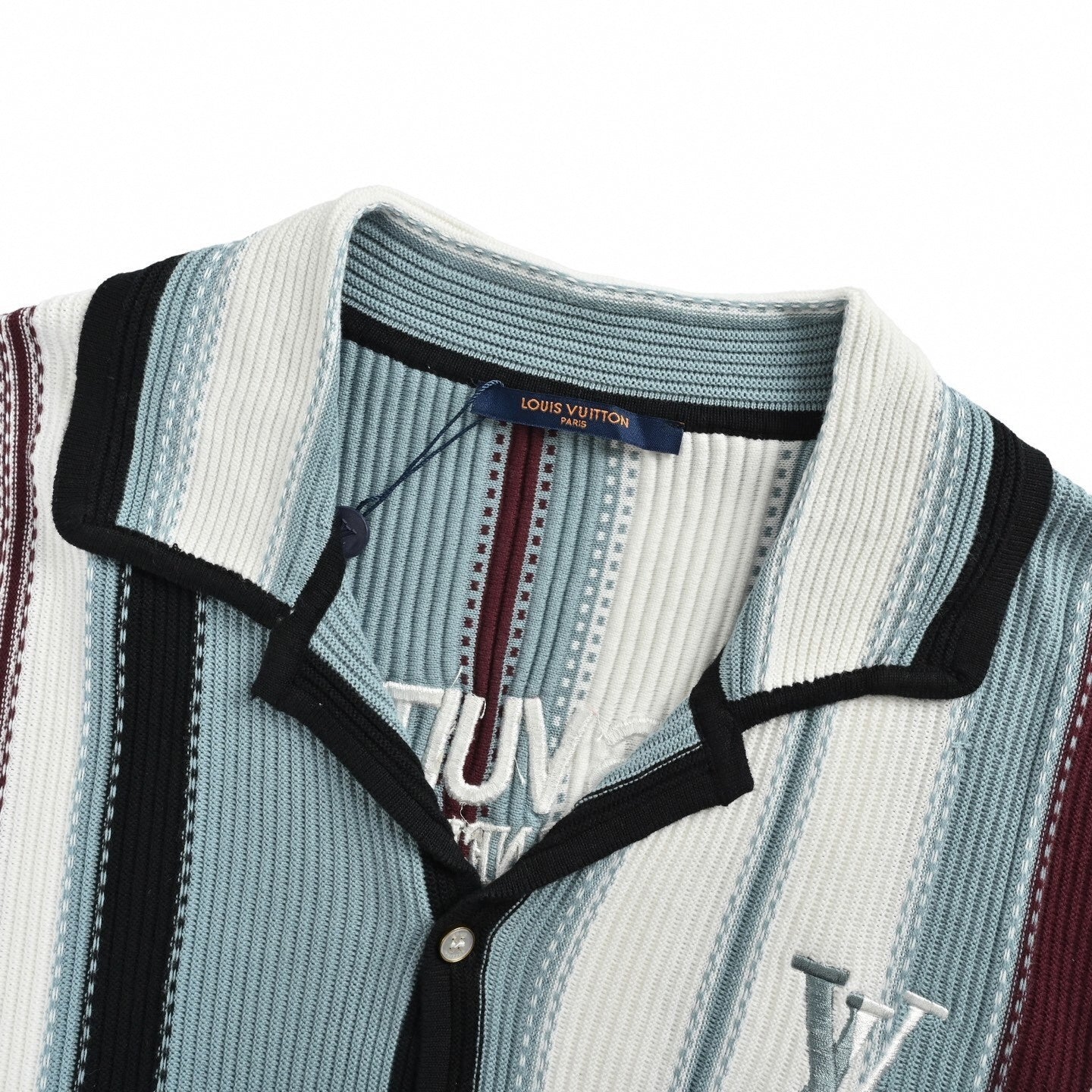 Vertical Stripe Ribbed Knit Polo
