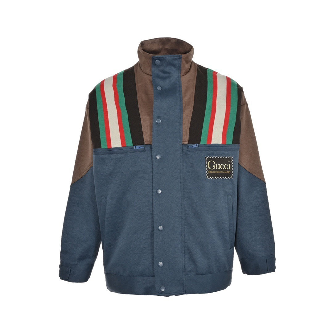 Multi-Panel Stripe Bomber Jacket