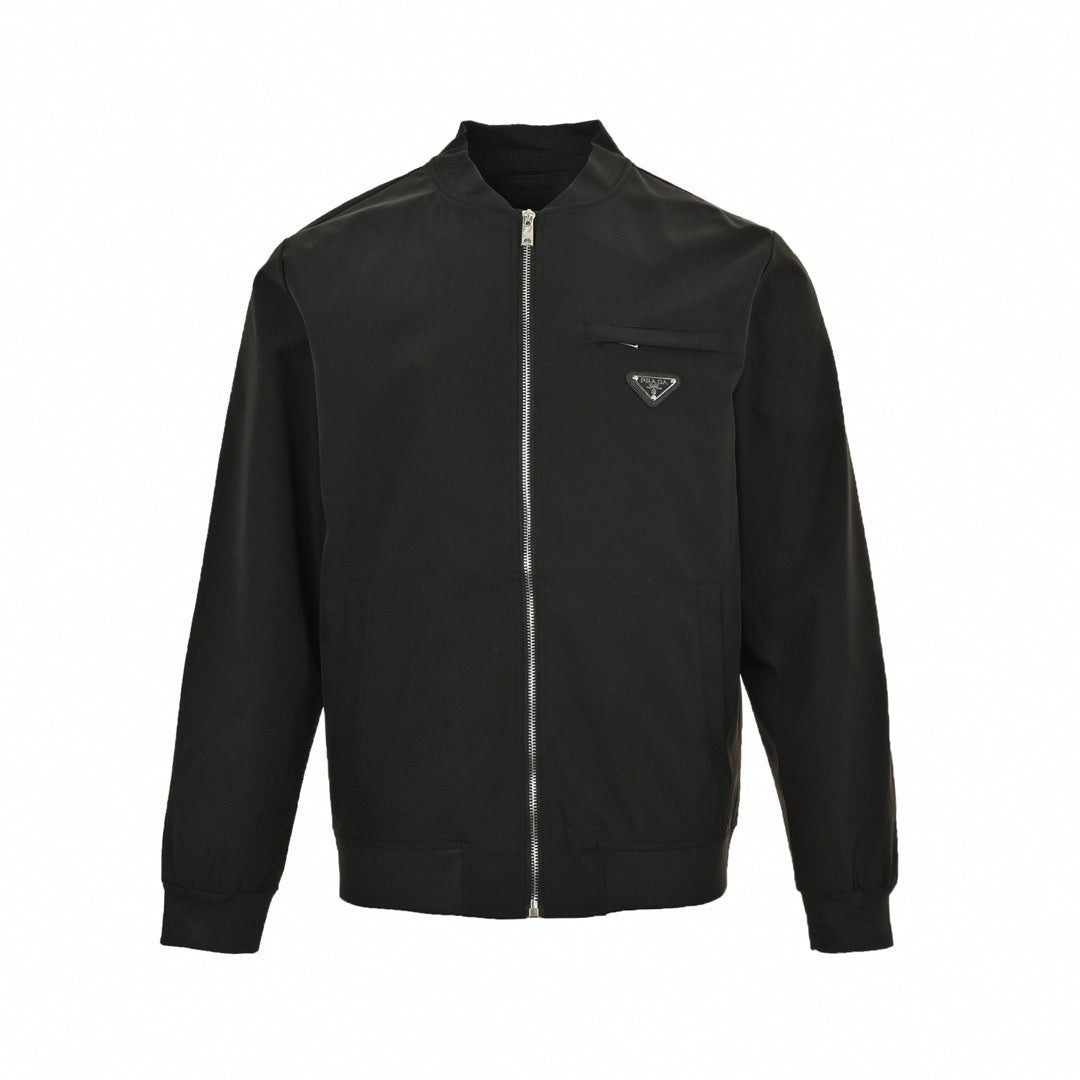 Studded Back Logo Nylon Bomber Jacket | Black