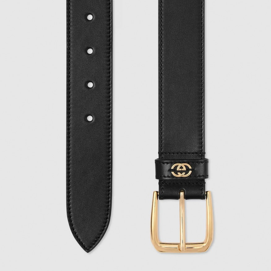 Interlocking G Leather Belt | Black & Gold