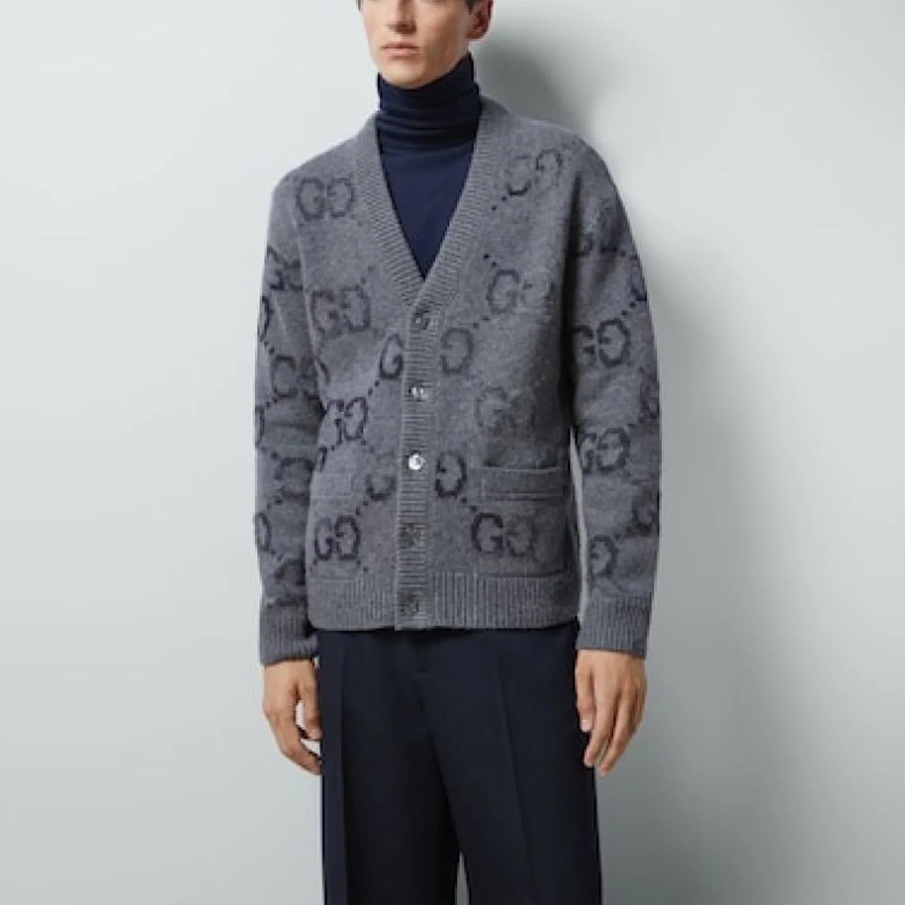 Brushed GG Jacquard Knit Cardigan