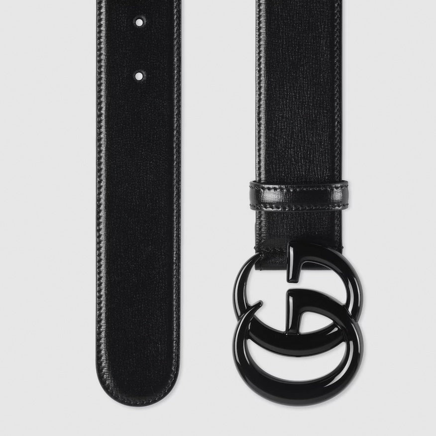 GG Marmont Wide Belt | Black Textured Leather