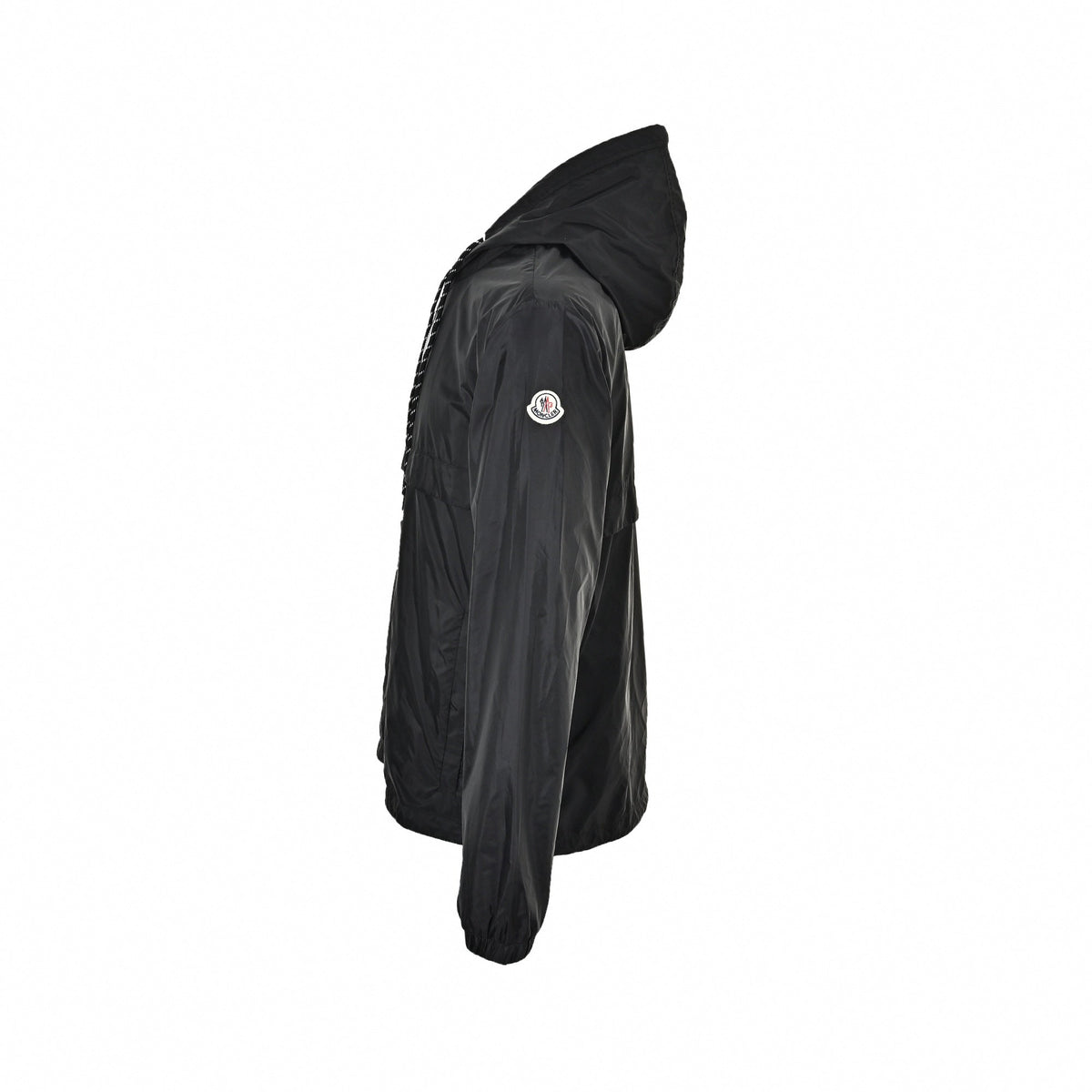 Striped-Trim Hooded Windbreaker - Black