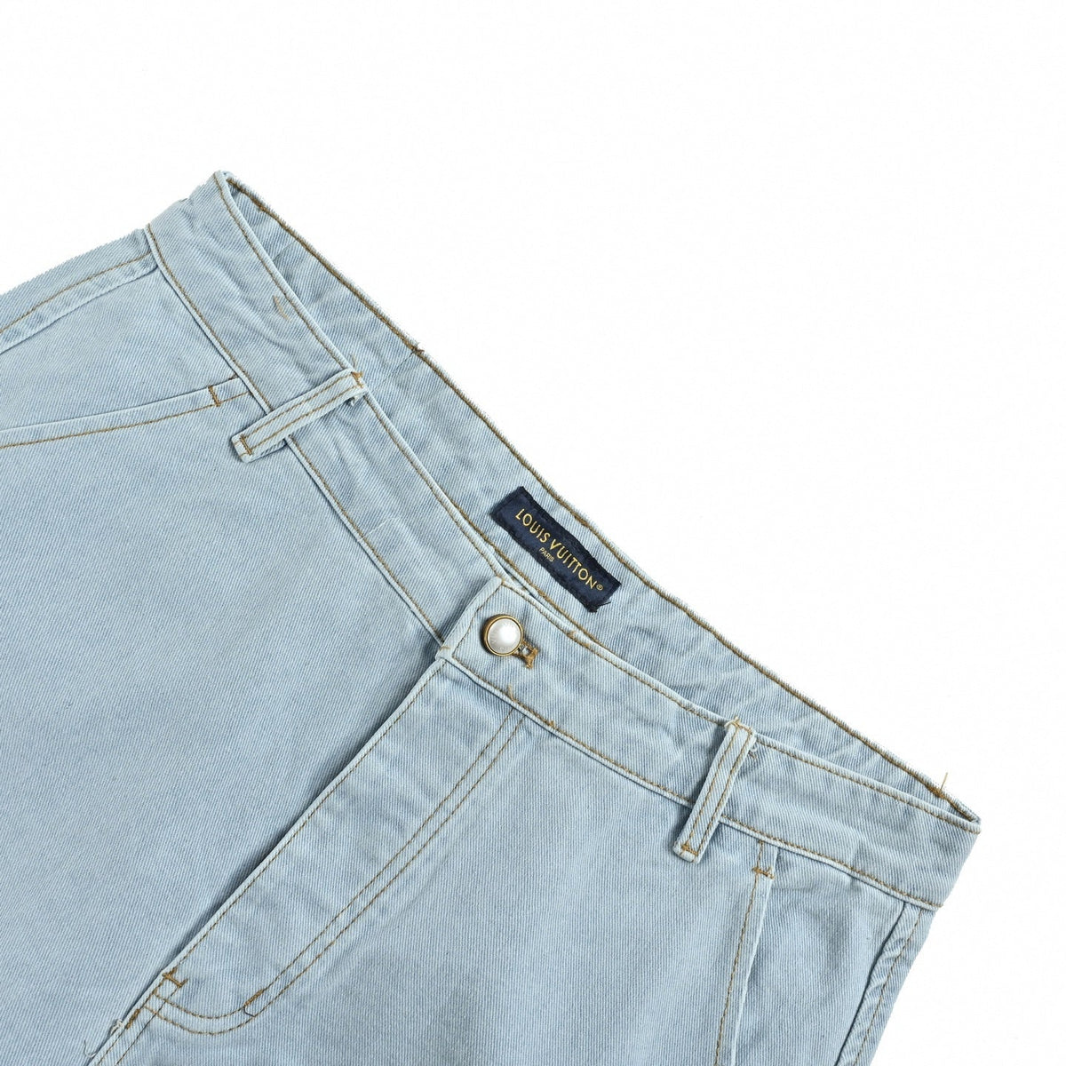 Monogram Flower Rivet Denim Shorts | Light Blue