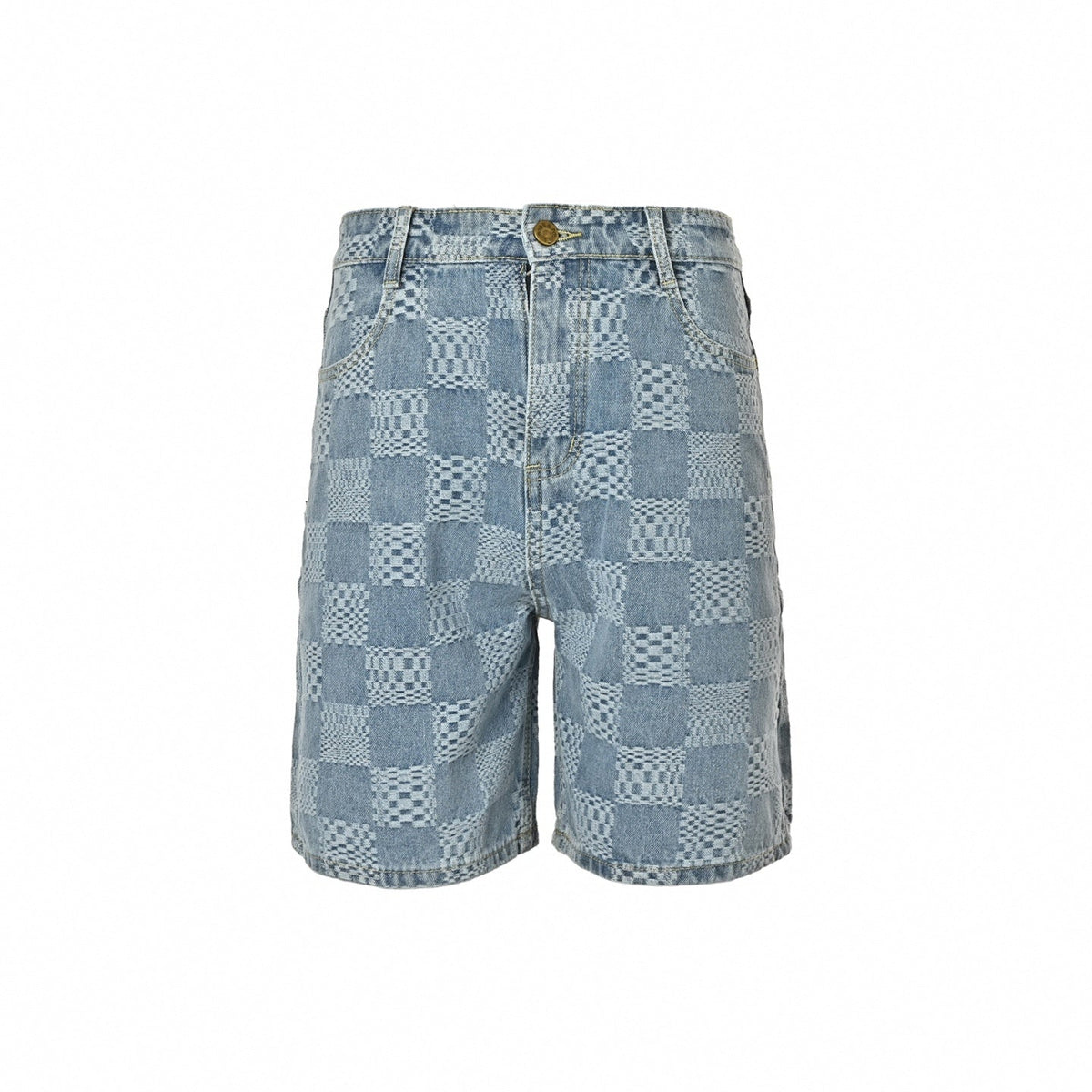 Textured Damier Denim Shorts | Light Blue