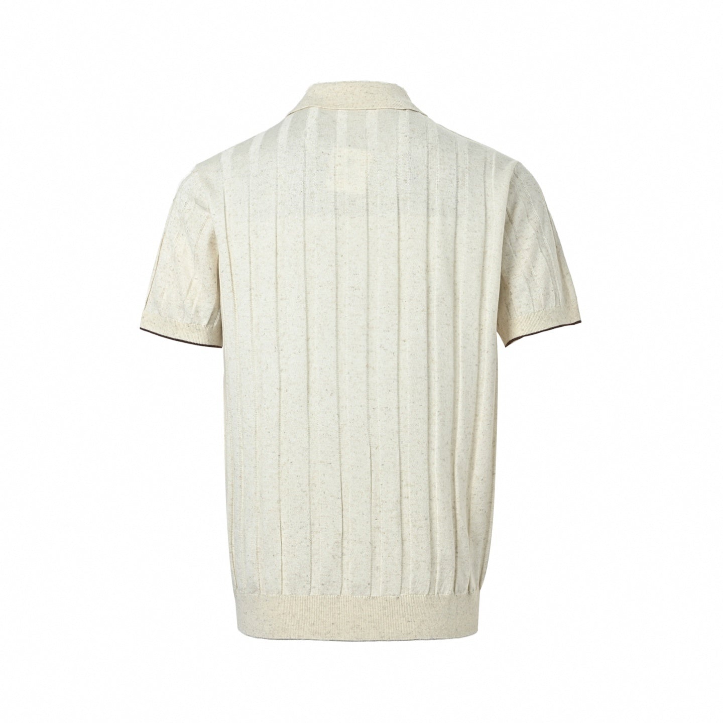 Ribbed Knit Button-Through Polo | Light Beige