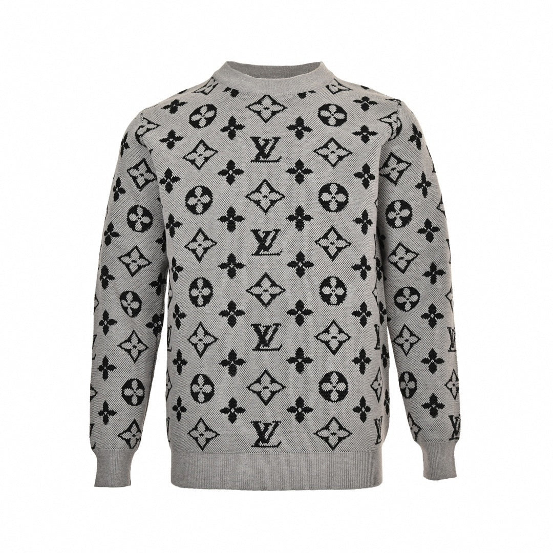 Monogram Jacquard Knit Sweater | Grey & Black