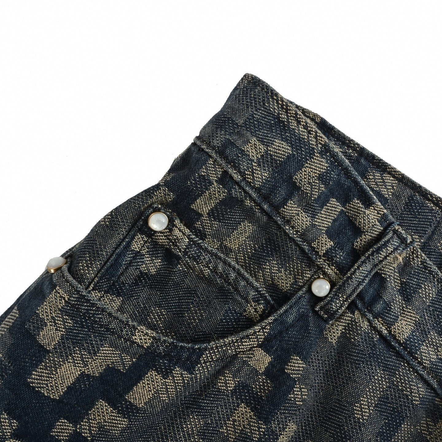 Pixelated Damier Denim Shorts | Indigo Blue