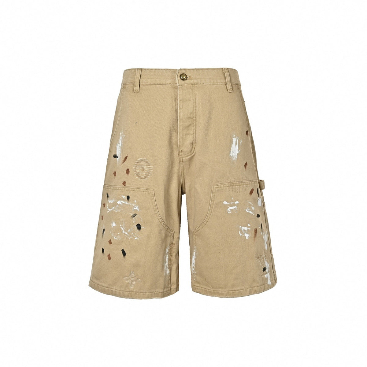 Painted Canvas Carpenter Shorts | Beige