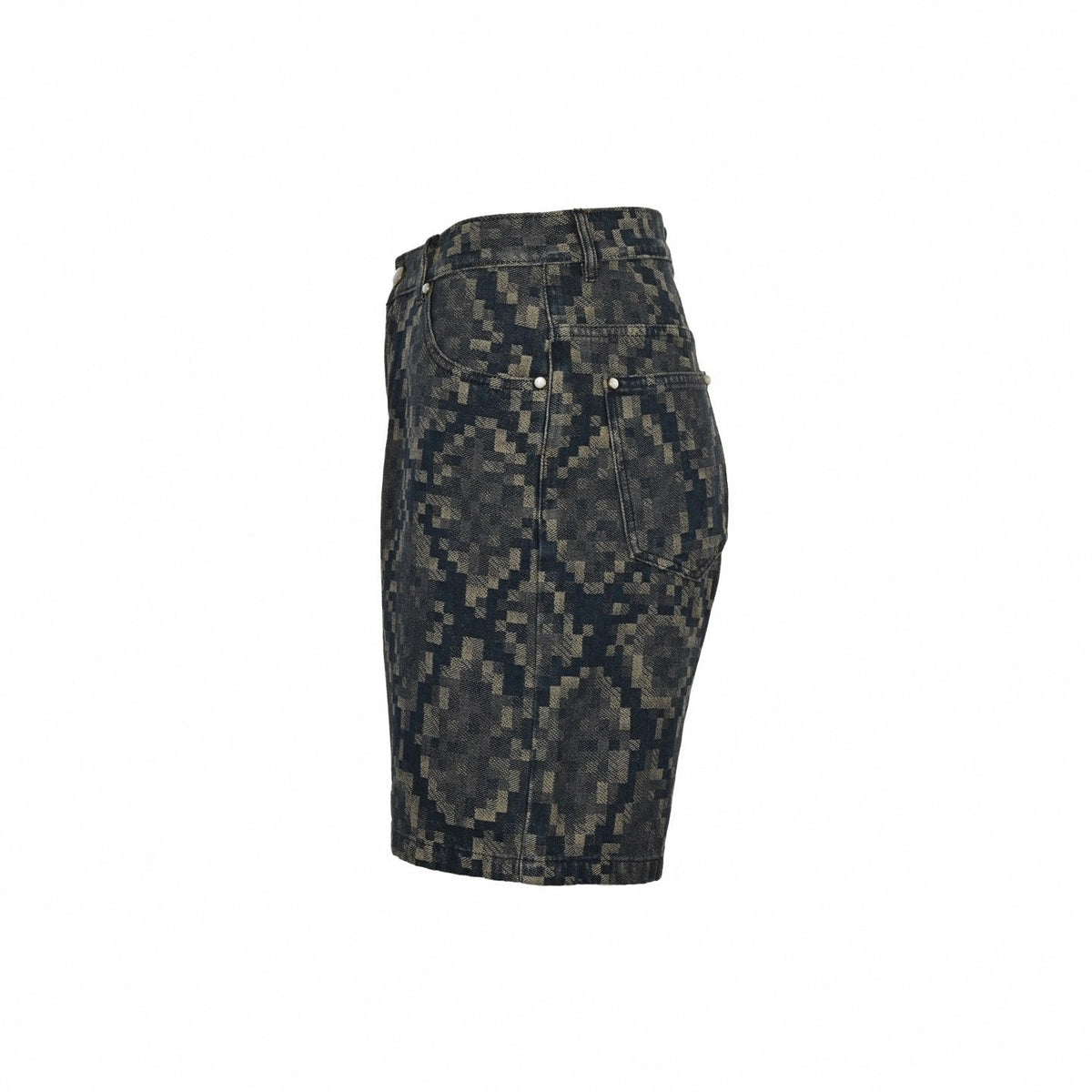 Pixelated Damier Denim Shorts | Indigo Blue