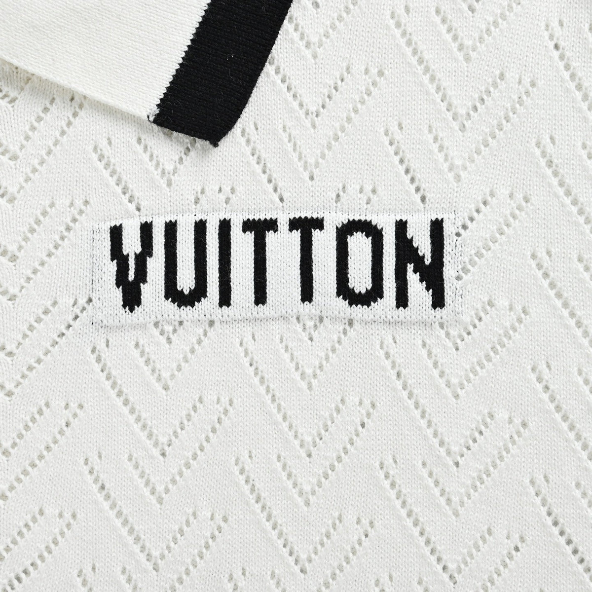 Chevron Pointelle Polo - White