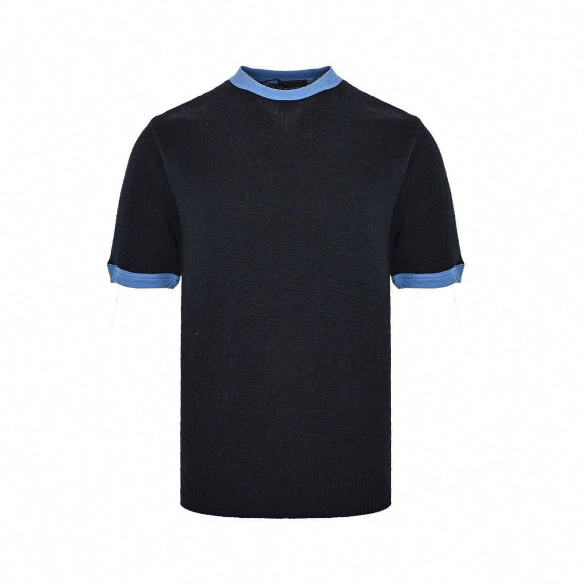 Contrast-Trim Knit T-Shirt | Navy Blue & Light Blue