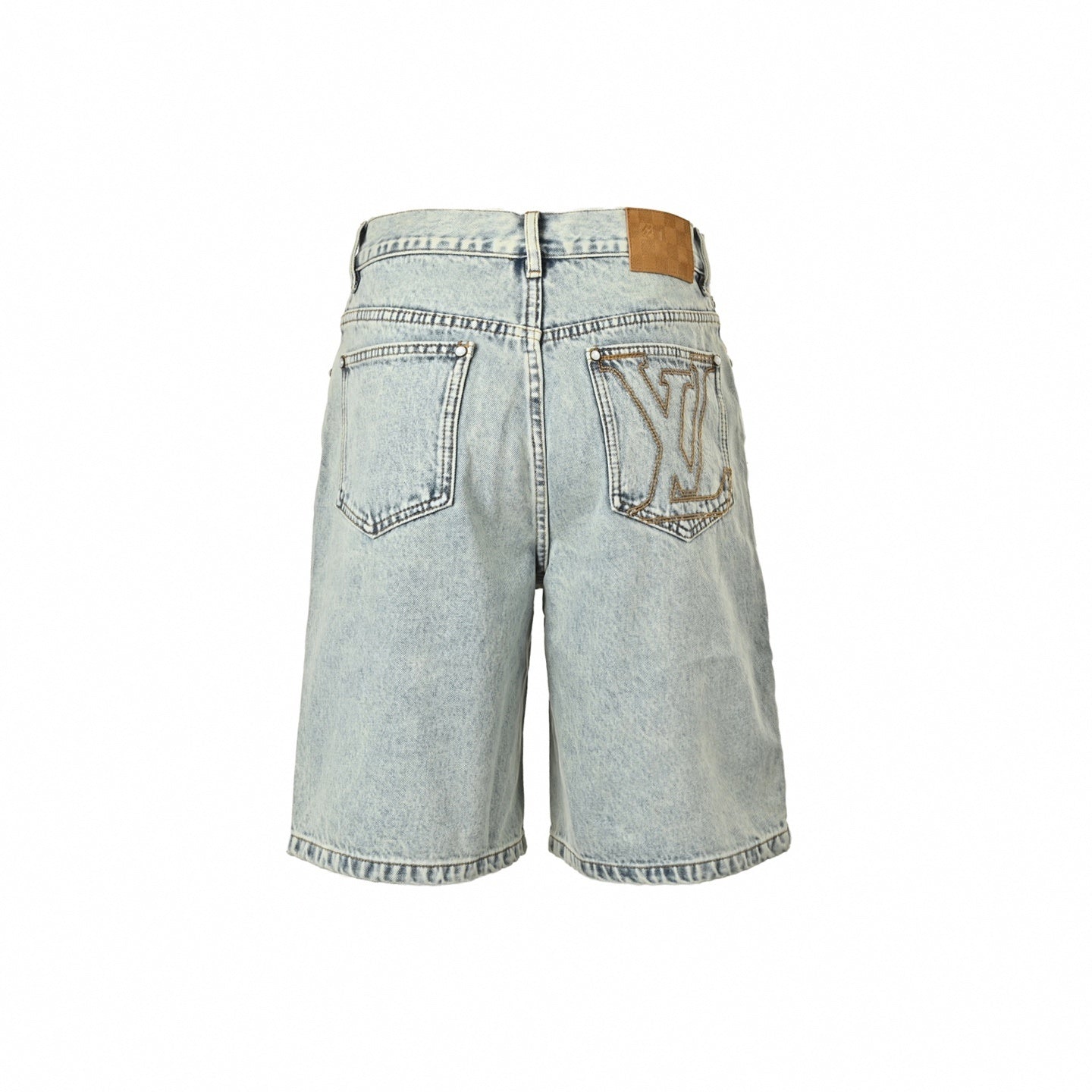 Monogram Embroidered Denim Shorts | Light Blue