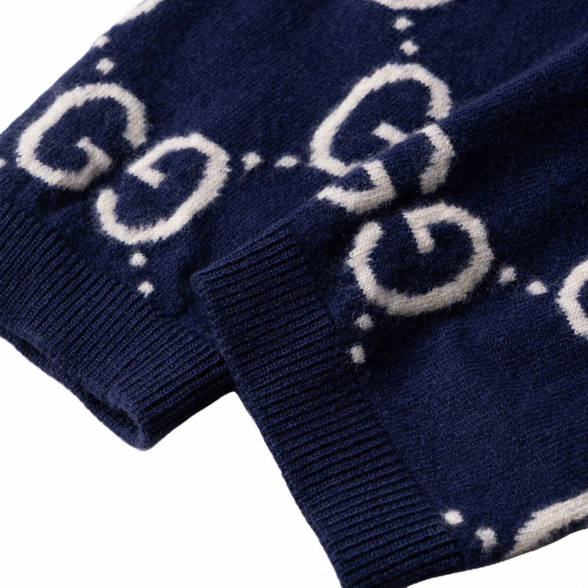 Cotton Wool Picot Trim Sweater - Navy