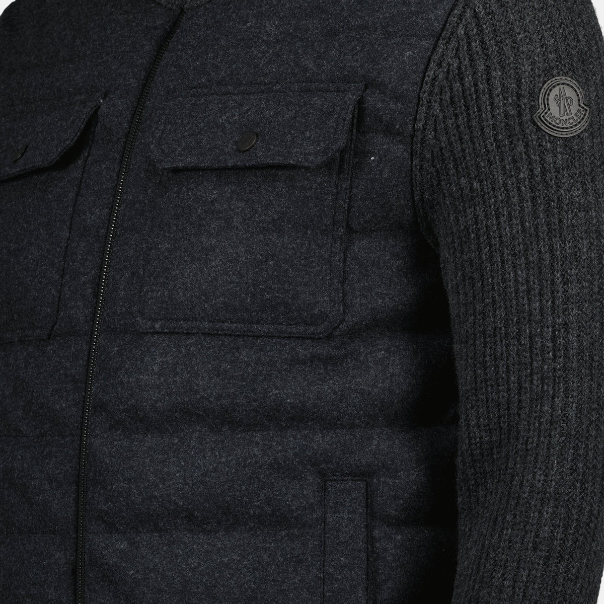 Gray Quilted Wool Zip Cardigan