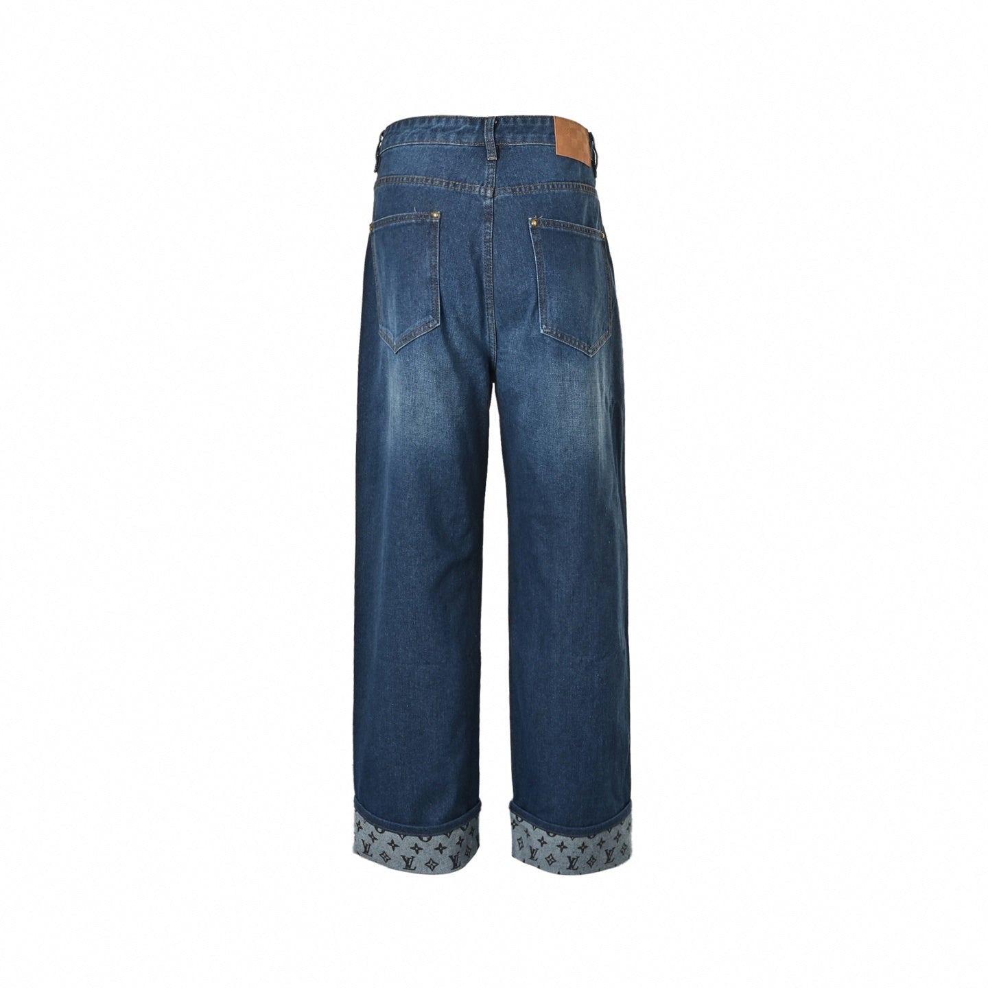 Monogram Cuff Wide-Leg Jeans