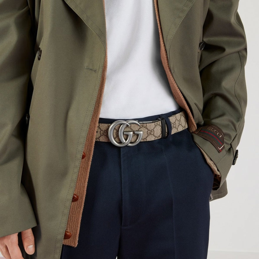 GG Marmont Reversible Belt | GG Supreme & Black Leather