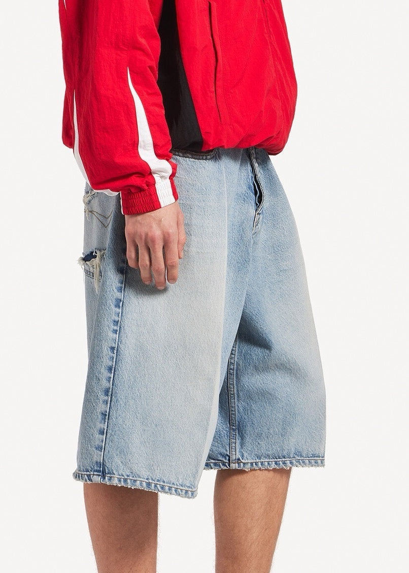 Oversized Distressed Denim Shorts | Light Blue Wash
