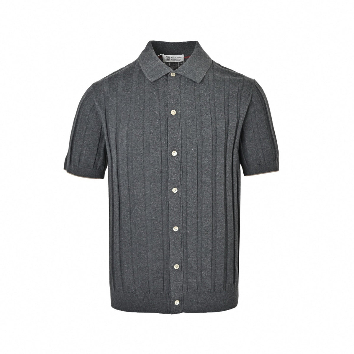 Ribbed Knit Button-Through Polo | Dark Grey