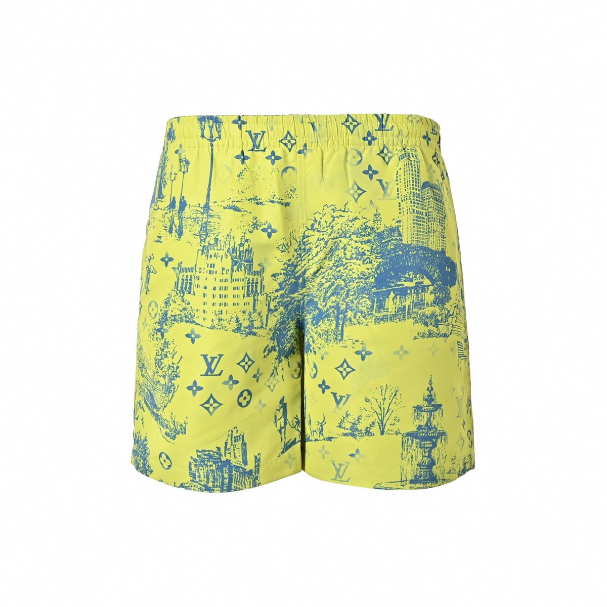 Monogram Cityscape Print Shirt & Shorts Set | Yellow & Blue