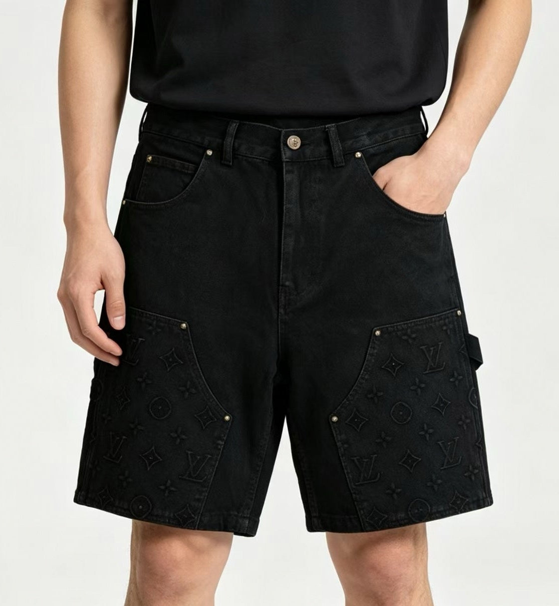 Embossed Monogram Carpenter Shorts | Black